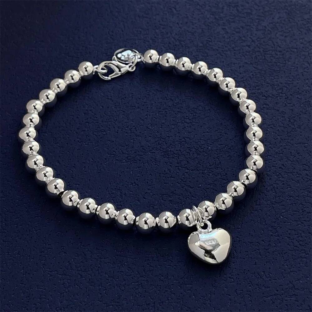 Sterling Sier Bracelet Exquisite Heart Shaped Buddha Beads Women Fashion Wedding Party Gift Jewelry