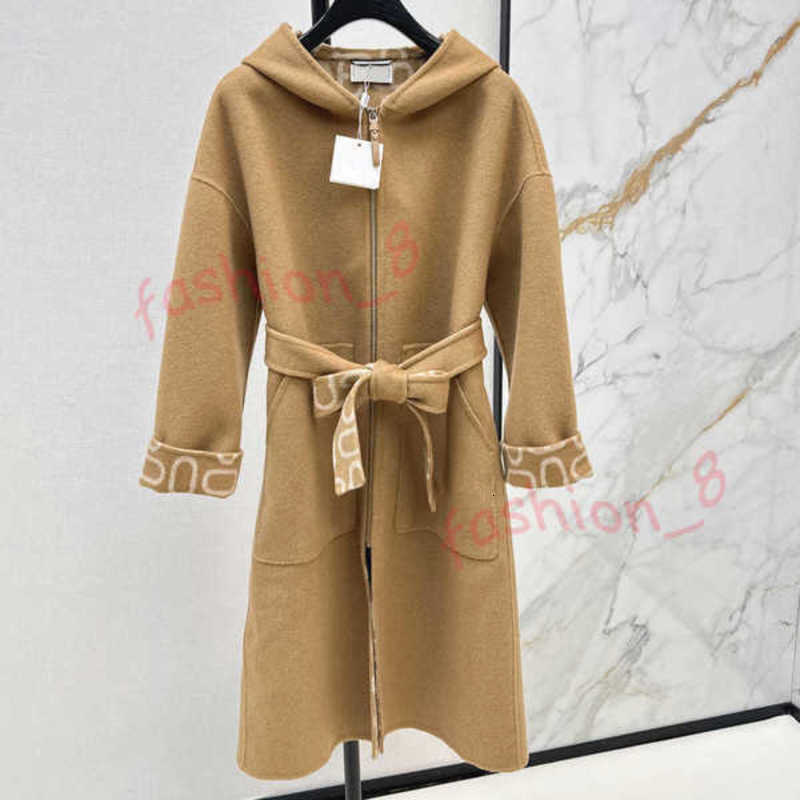 Women's Wool Blends Designer autumn and winter High quality double-sided cashmere long coat zipper pendant design classic slim fit women coat QI8K