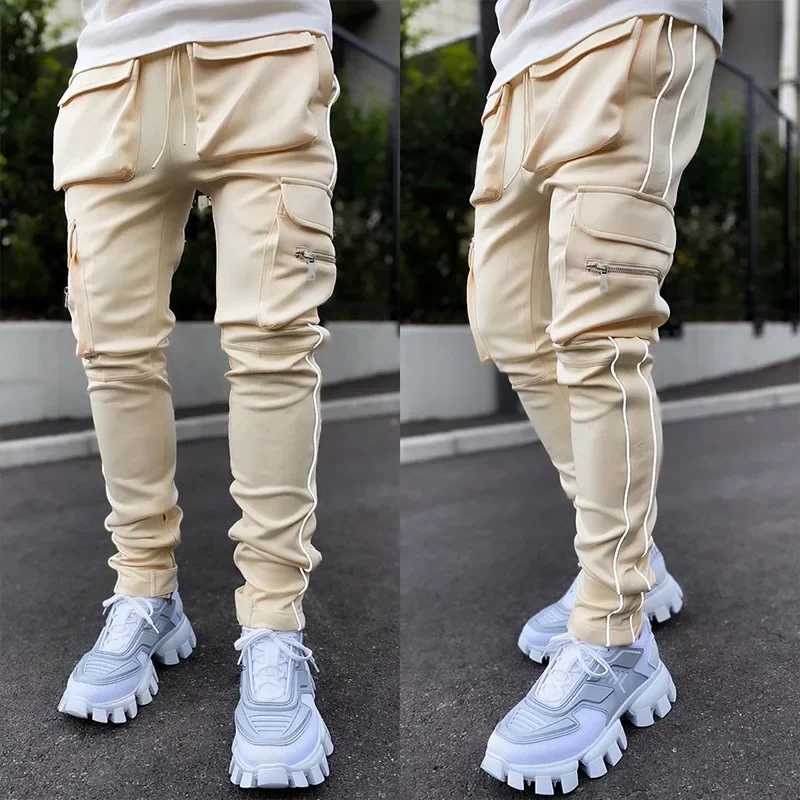 Summer Mens Jogging Sports Pants Multi-Pocket Sweatpants Running Trousers Mens Casual Joggers Cargo Reflective Hip Pop Pants X250812