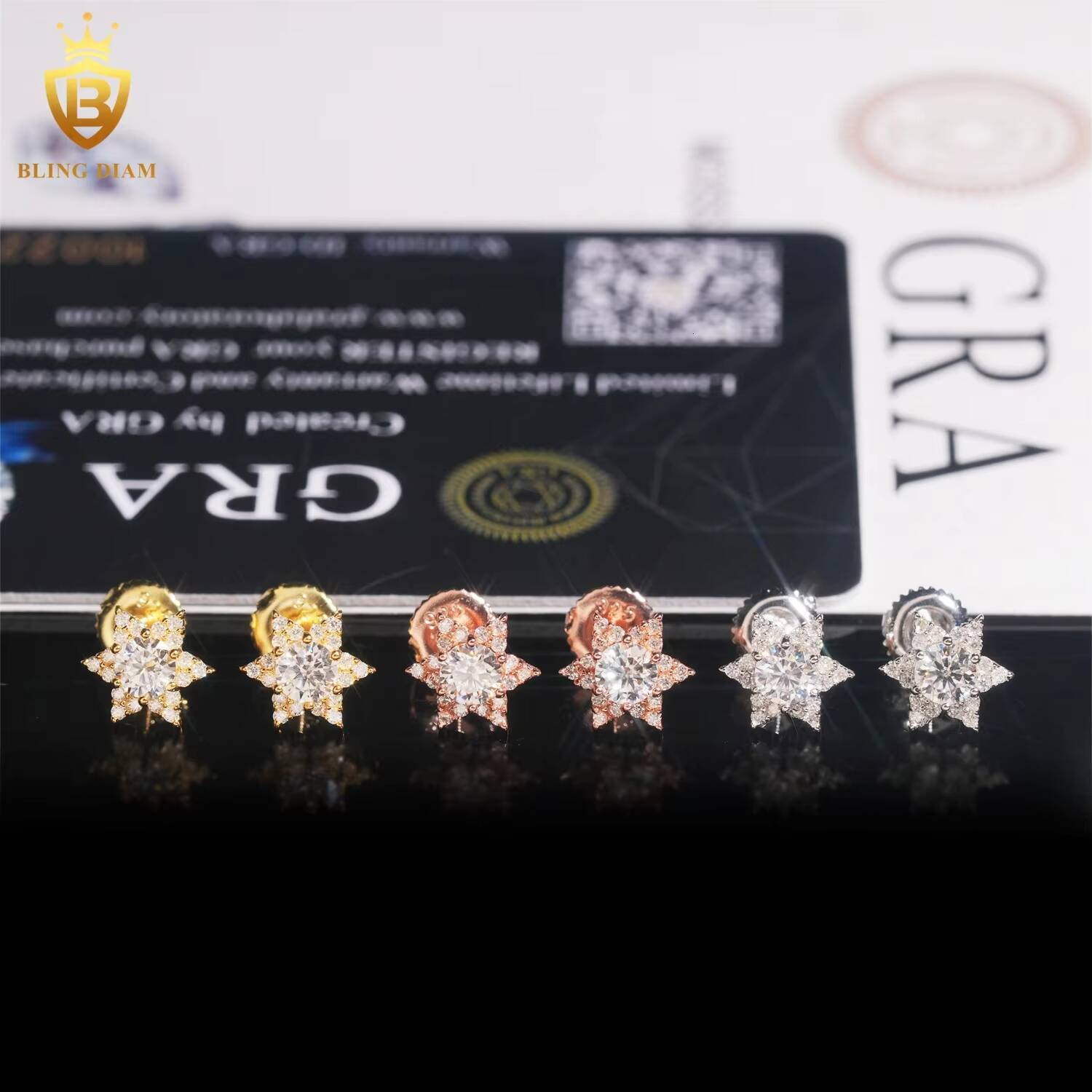 Hot Sale Custom 925 Sterling Silver Stud Earrings VVS Moissanite Iced Out High Demand Moissanite Jewelry