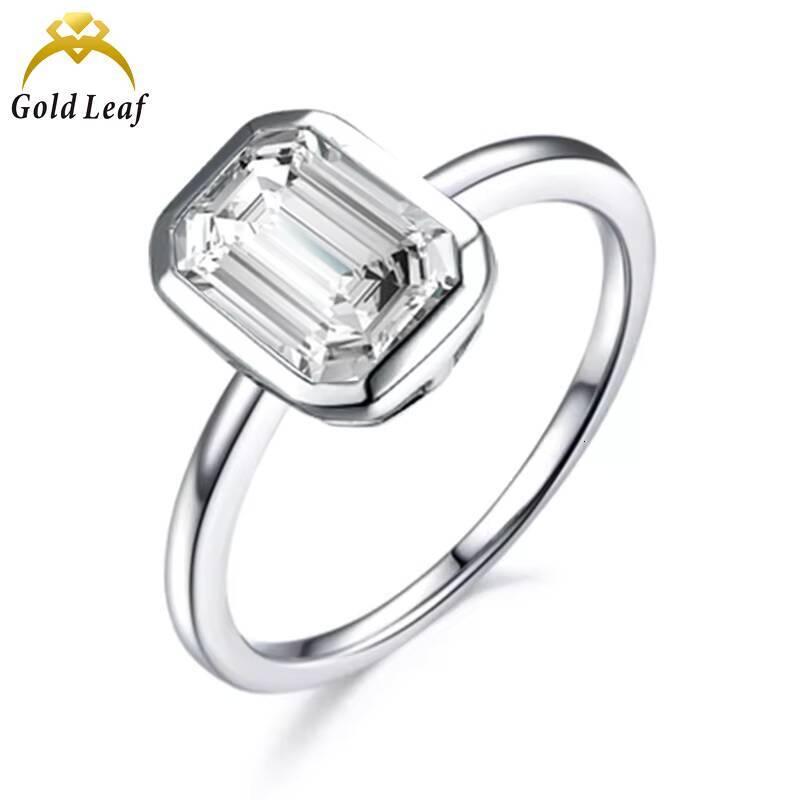 Fine Jewelry 14K/18K Gold Synthetic Diamond Ring 2CT DEF VVS Emerald Cut Lab Grown Diamond Bezel Proposal Wedding Ring for Women