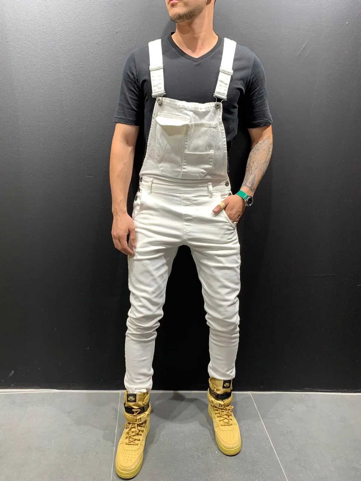 Men Denim Overalls Washed Pencil Ankle Length Trousers Slim Fit One Piece Jeans Pockets Casual Jumpsuit Vintage Suspenders X250812