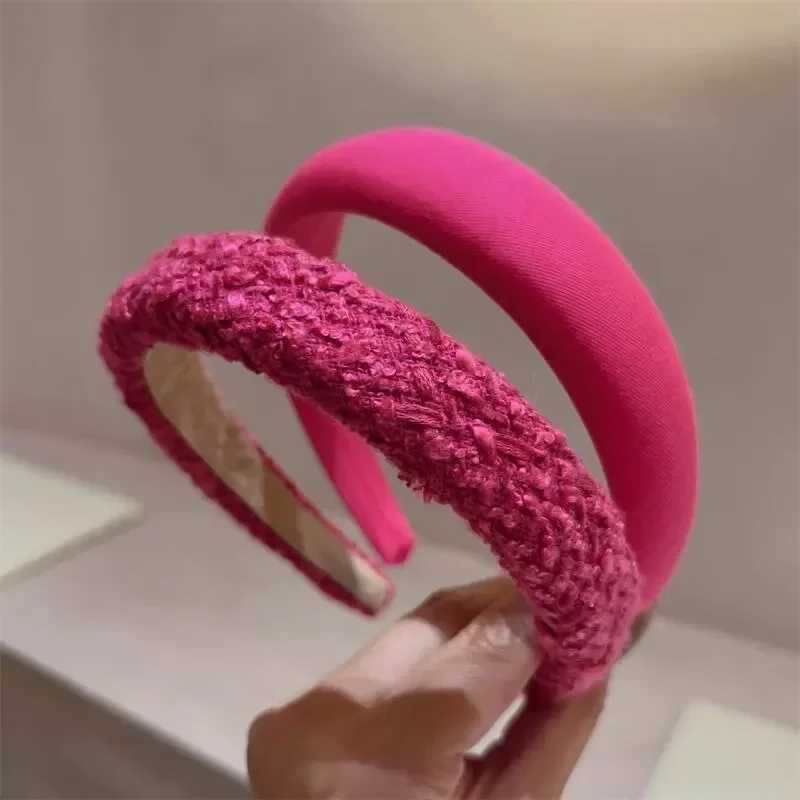 Rose Red Wide-brimmed Sponge Hair Band Wen Fairy Temperament Band Tweed Fabric Hoop Hairband Girl Hair Accessories Jewelry X250812