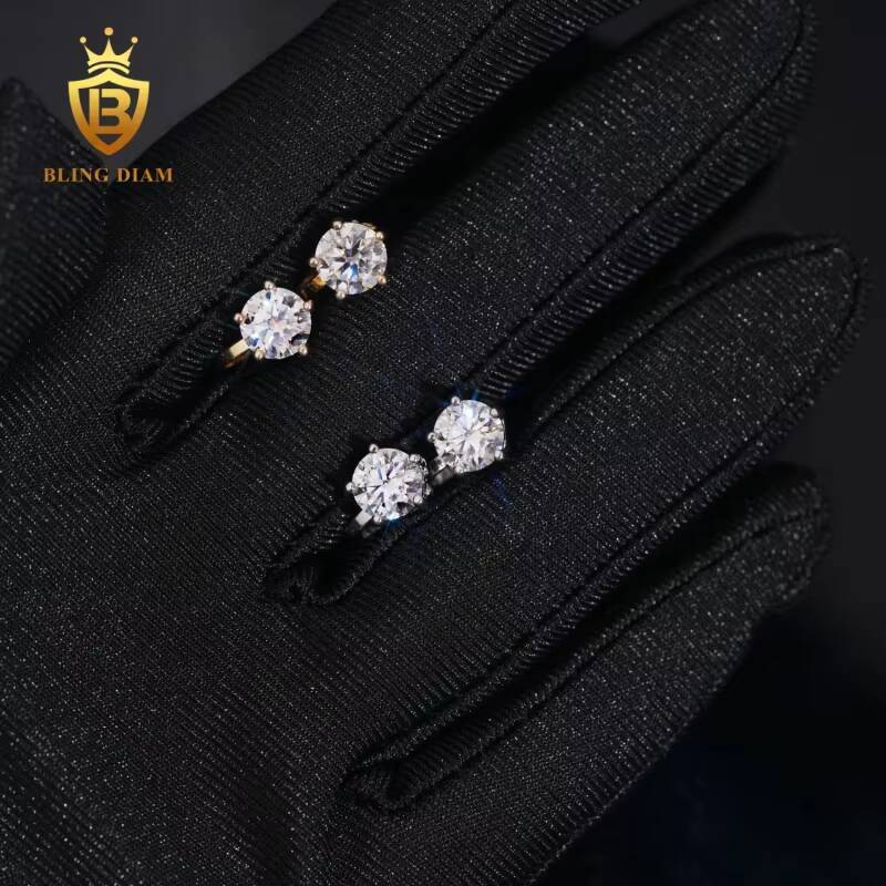 Hot Sale GRA Certificate VVS1 Moissanite Round Brilliant Cut Diamond Ear Clip 925 Sterling Silver Gold Plated Hiphop Style