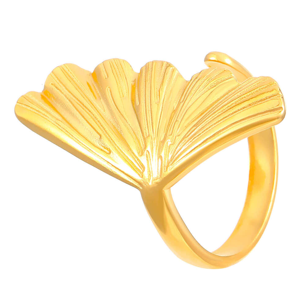 Stainless Steel Open for Women Starfish Shell Ginkgo Leaf Ring Ocean Holiday Style Jewelry