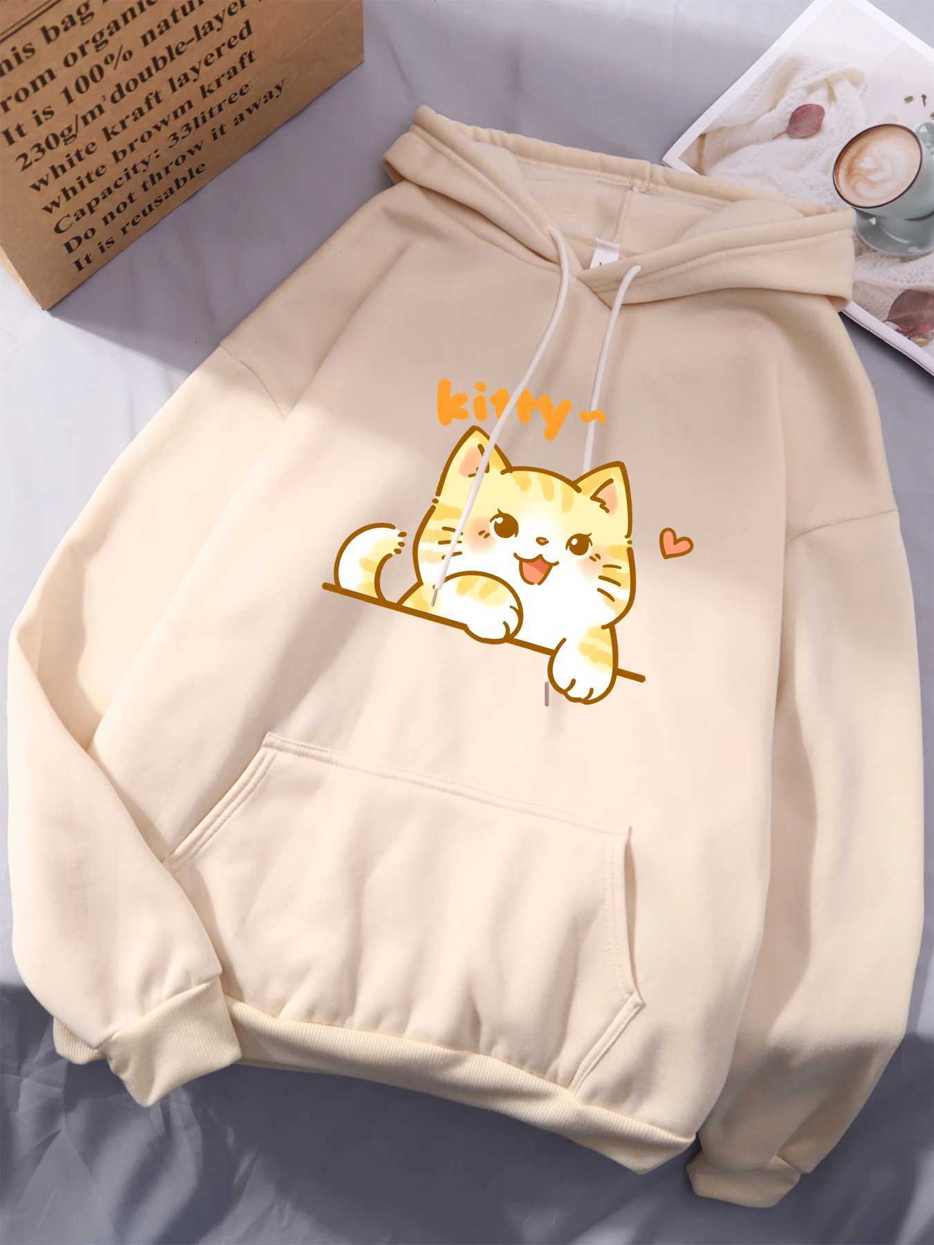 The Little Orange Cat That Feels Very Happy Design Male Pullovers Fleece Casual Sweatshirt Autumn Loose Clothes Unisex Retro Top Y250811