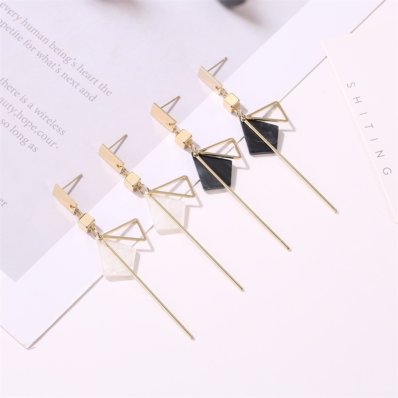 Korean Fashion Internet Celebrity Tassel Acetate Sheet Stud Cool Style Long Triangle Earrings