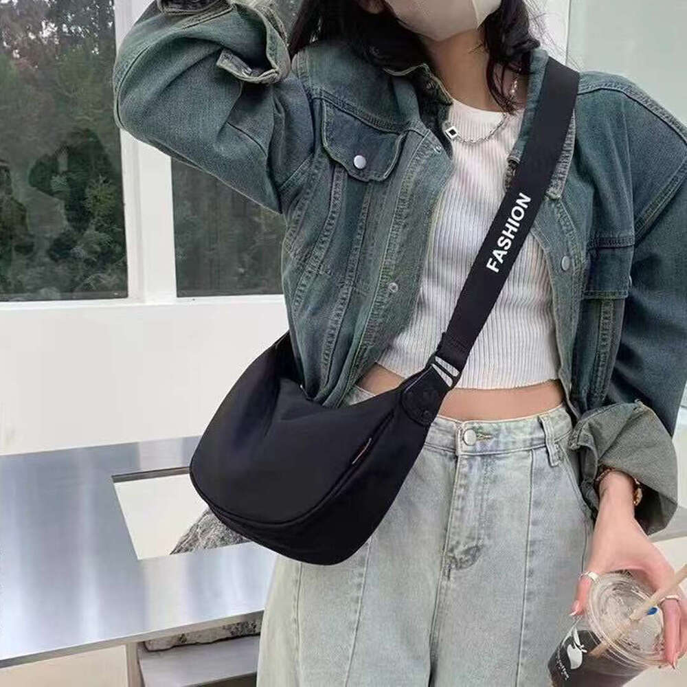 New Women's Oxford Cloth Dumpling Bag Single Shoulder Crossbody Black Wide Strap Simple Casual Large Capacity B5