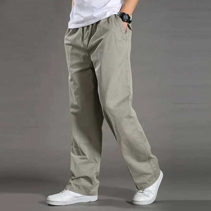 6XL Mens Casual Cargo Cotton Pants with Pockets Loose Straight Pants Elastic Work Trousers Brand Fit Joggers Male Super Large Size X250812