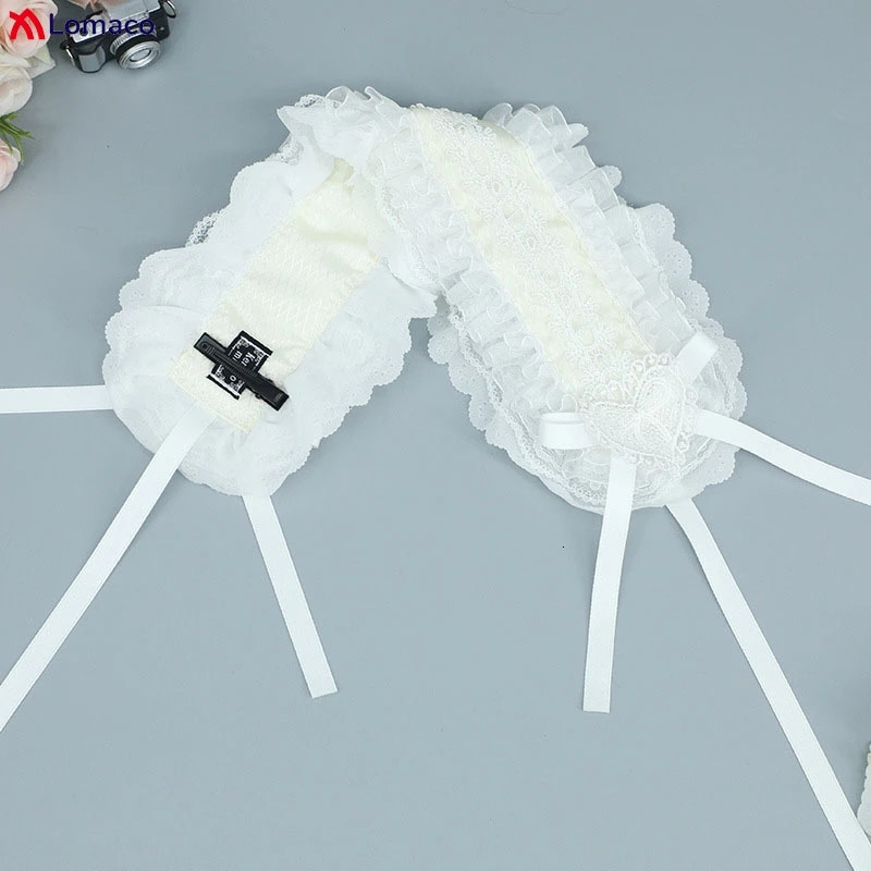 Black White Lolita Lace Ruffled Headband Hairband with Hairpins Cute Sweet Anime Maid Cosplay Headdress 250805