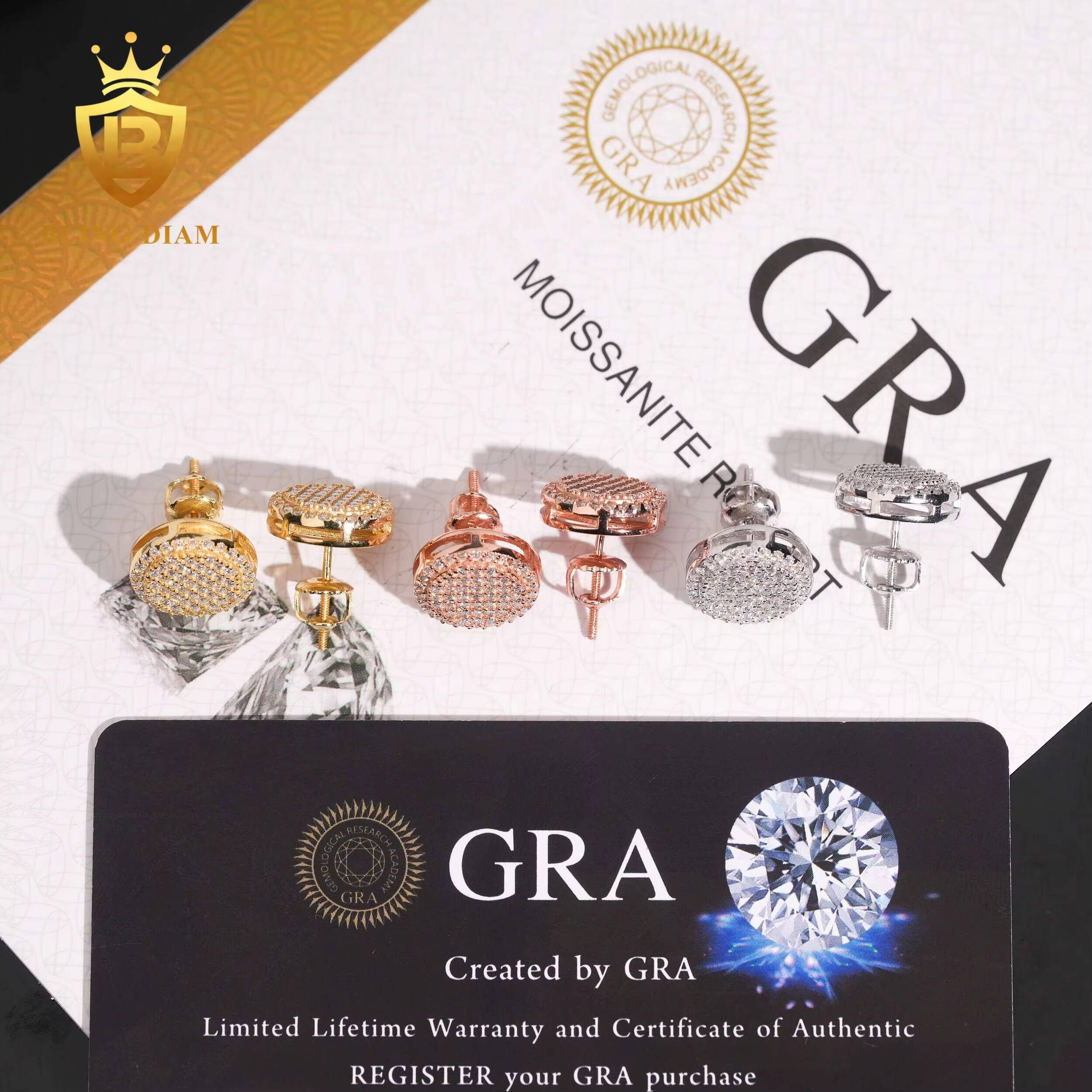 Luxury Jewelry Round Cut Vvs1 Moissanite Pass Diamond Tester 925 Sterling Silver Stud Earrings Drop Set for Men Women