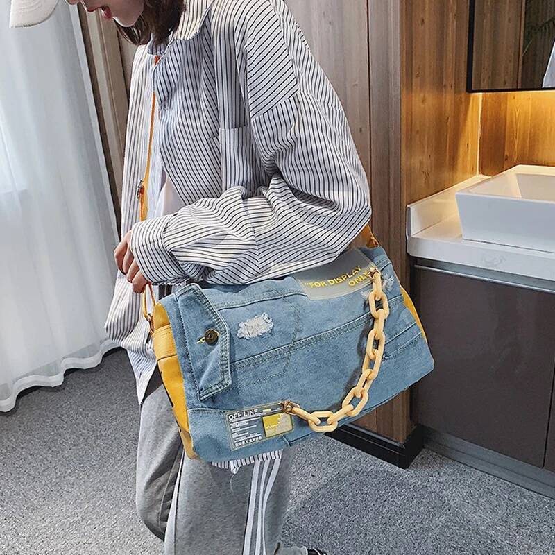 Fashion Denim Shoulder Large Capacity Travel Designer Women Bags Blue Jeans Crossbody Bag Female Big Purse