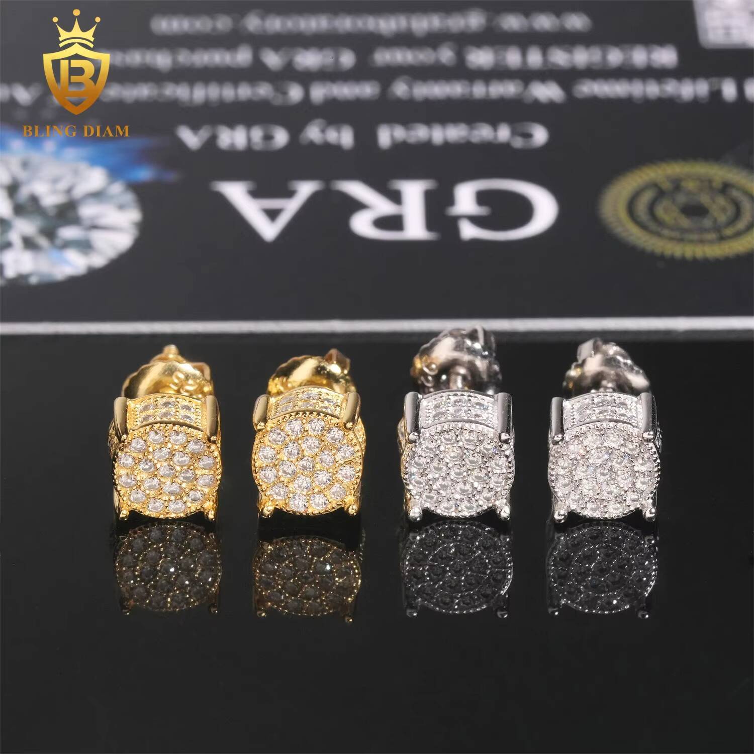 Ready to Ship High Quality Moissanite Diamond Hip Hop Ice Out Women Mens 925 Silver Stud Earrings