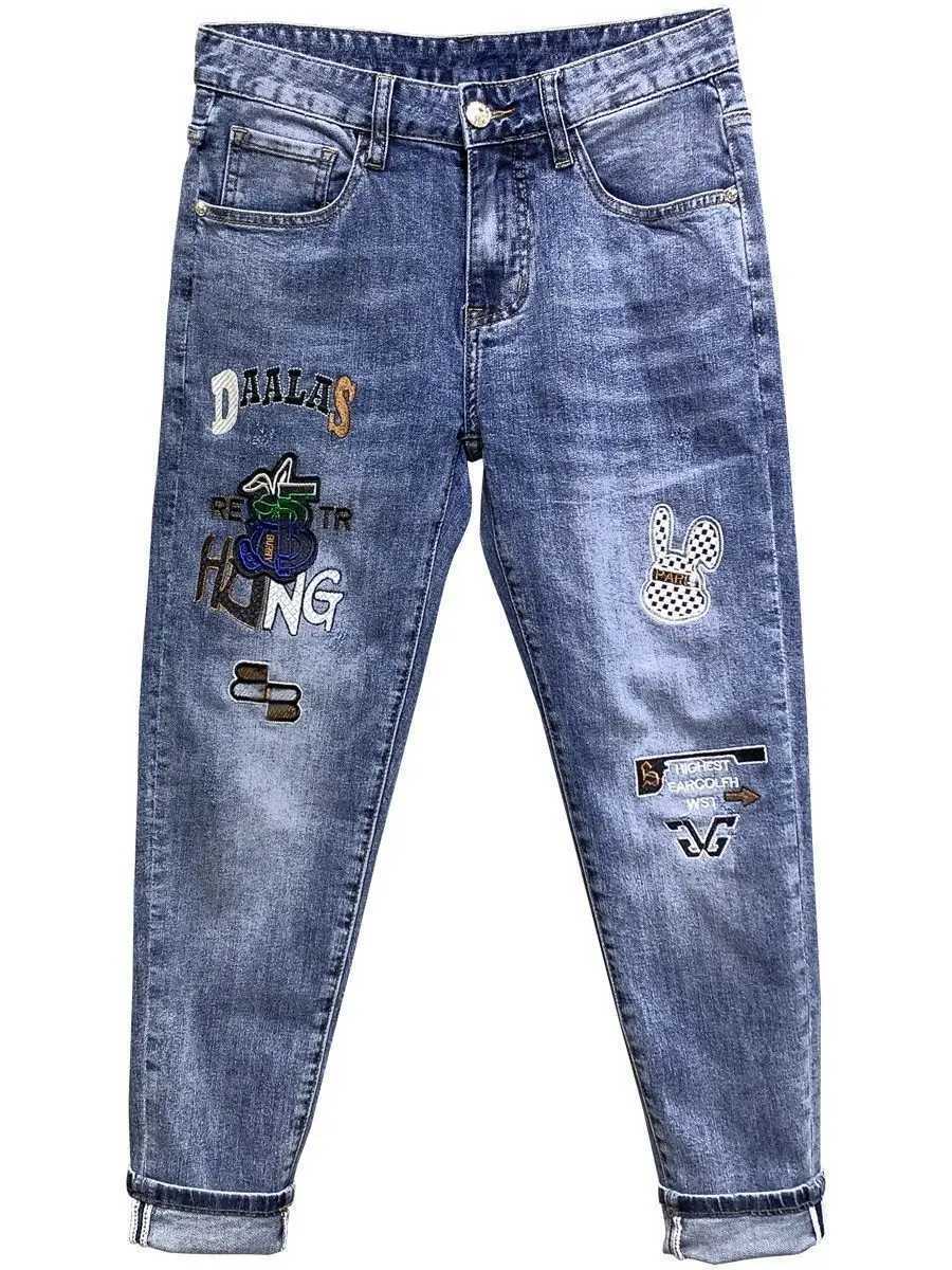 Luxury Brand Mens Slim Denim Jeans Casual Pencil Pants with Embroidery 2024 New Korean Fashion Autumn Summer Blue Long Pants X250812
