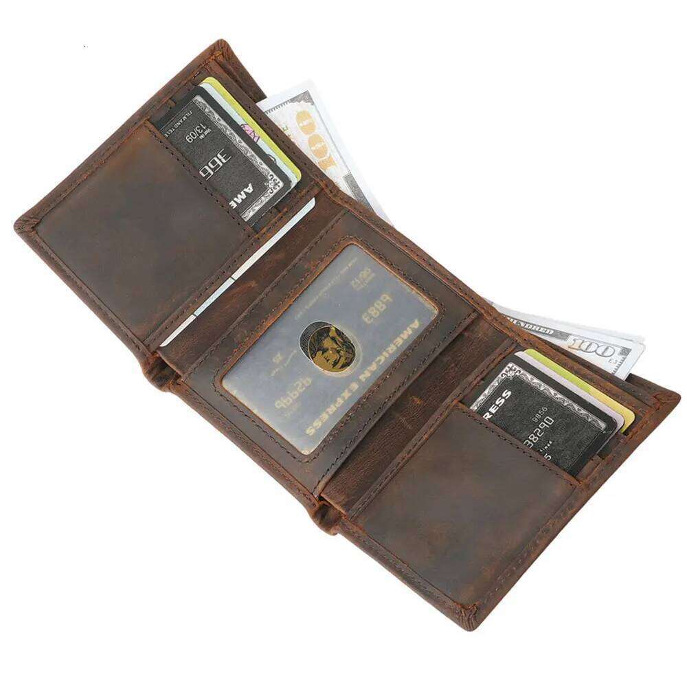 Genuine for Casual High Quality Trifold Leather Cardholder Purse Cartera Hombre Men Wallet
