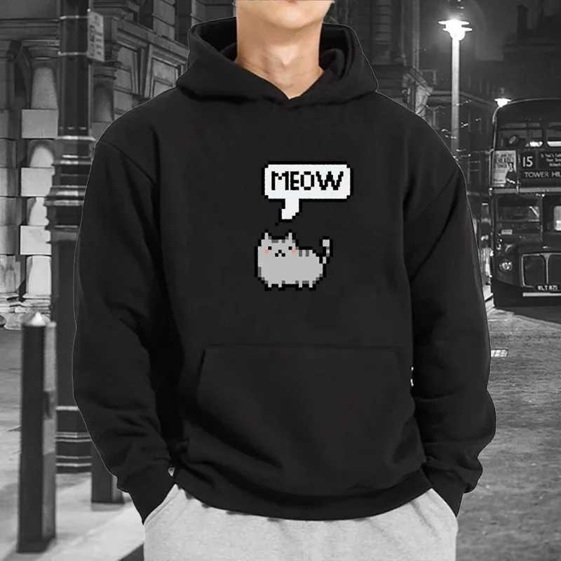 Cat Pixel Print Hoodies for Men Women Autumn Long Sleeve Fleece Sweatshirts Casual Loose Outdoor Sport Clothes Y250811