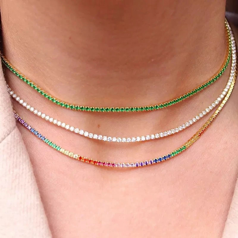 clear cz tennis chain choker necklace thin chain Gold color high quality women lady fashion trendy chockers 250807