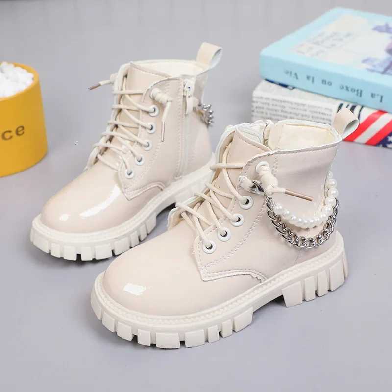 Girlss Fashionable Pearl Chain Boots 2025 Autumn/Winter New Arrival Single Boot Princess Leather Shoes Soft Bottom Black ShoesXJ250812