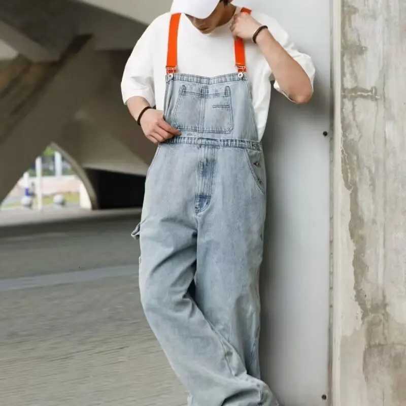 2025 Mens Denim Overalls Loose One-Piece Suspenders Tooling Wide Legs Straight Jeans X250812