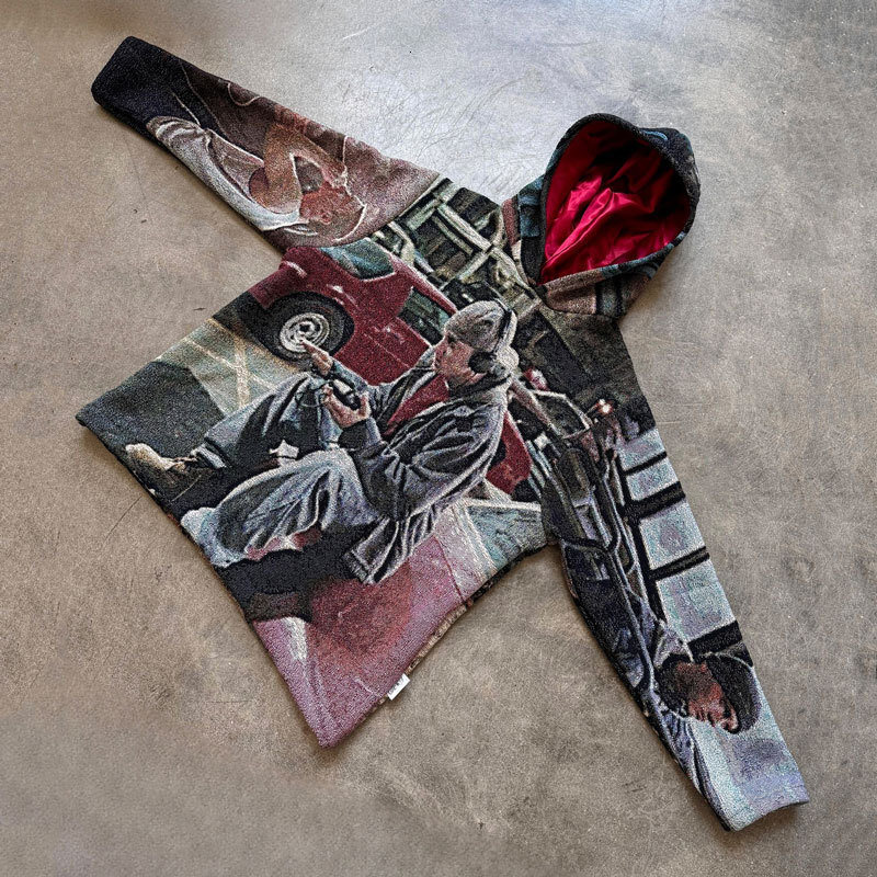 New Printed Black Cat Animal Skull Top Long Sleeve Couple Outfit Loose Hooded Sweatshirt Unisex Style