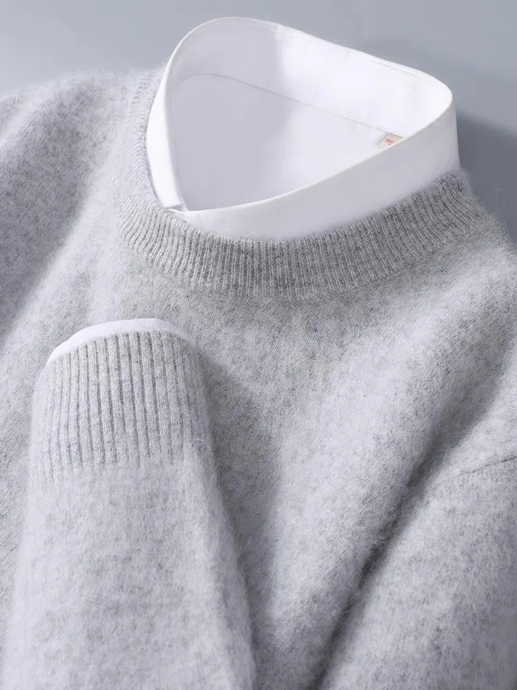 mink cashmere sweater mens crewneck loose solid color cashmere undercoat youth business knit undercoat sweater 250806