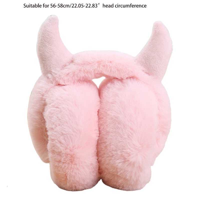 Women Soft Plush Earmuff with Horns Girls Cute Winter Adjustable Ear Muffs Female Foldable Outdoor Cycling Ski Ear Warmers XJ250812