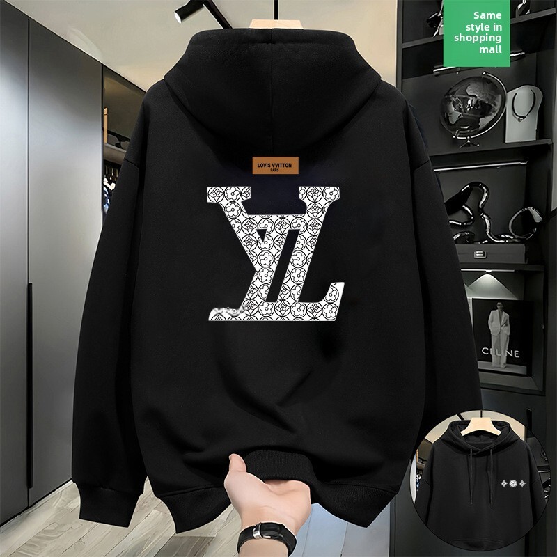 2025 Autumn Winter European And American Style Loose Designer Clothing Plus Size thicken Wool Hooded Letter Sweater Sweatshirt Men's Long Sleeve Patterned hoodie