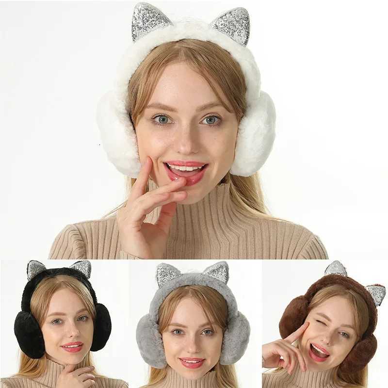 Winter Warm Plush Earmuffs for Women Girls Children Riding Ski Ear Protection Cartoon Cute Cats Ears Fur Soft Cashmere Earflaps XJ250812