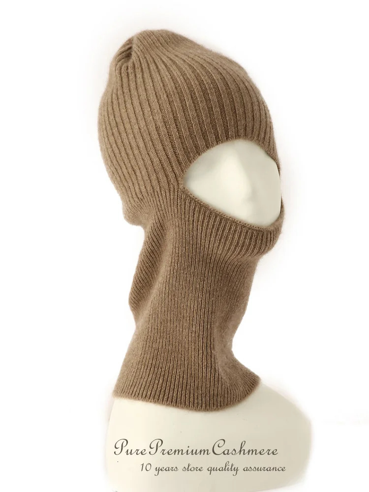 100% Pure Cashmere Knitted Balaclava Hat Scarf Elegant Hats Beanies Women Men Winter Hood Neck Warm Headgear Caps Unisex 250808