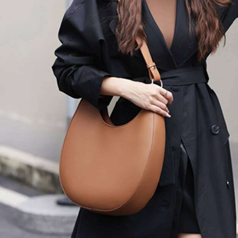 Hifashion Trendy Genuine Leather Crescent Underarm Shoulder Bags For Women Designer Hobos Half Moon Tote Handbags