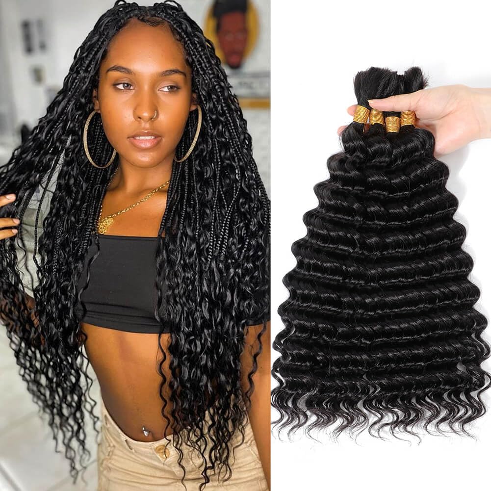 Human Braiding Hair Deep Wave Bulk Curly Human Hair for Braiding, Boho Box Braids/Locs/Twist Goddess Gypsy 100% Unprocessed Virgin Human Hair 18 Inch