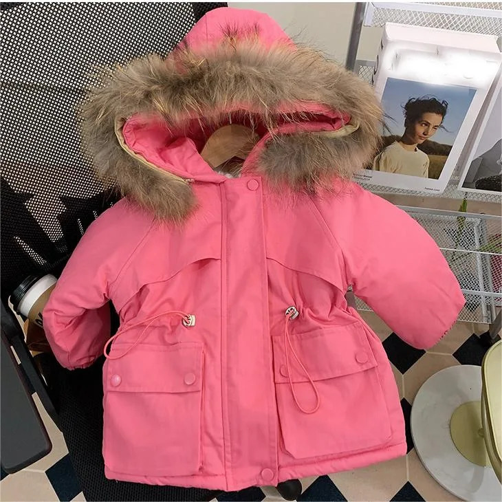 Winter childrens wear Plush thickened cotton coat windbreaker coat boys and girls medium length Plush waist cotton jacket 250811