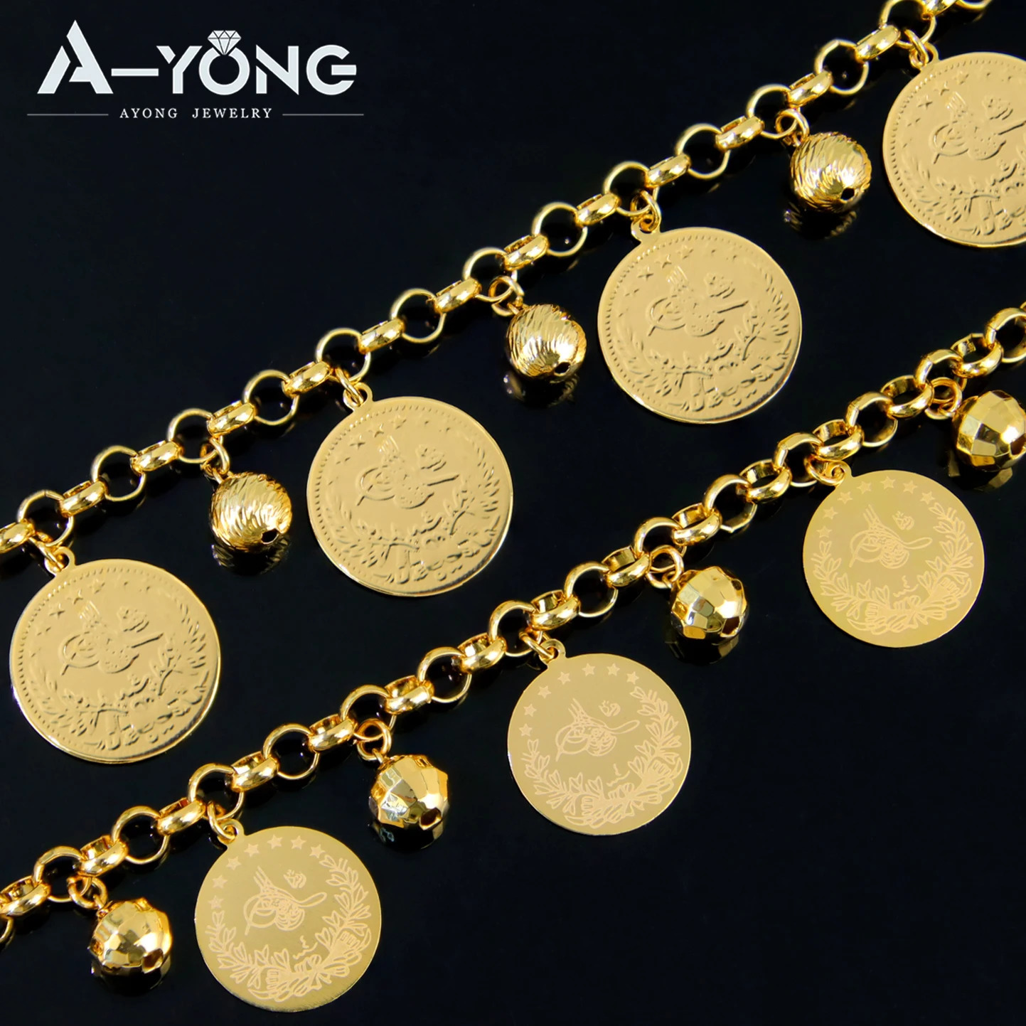 Saudi Muslim Gold Color Coins Bracelet 21k Gold Plated Elegant Balls Bangles Nigeria Brazilian Women Wedding Party Jewelry 250807