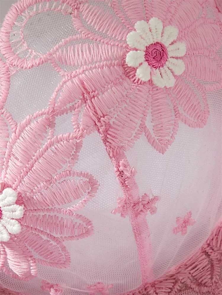 New Sexy Girl Lingerie Floral Embroidery Lingerie Set Pink Fantasy Underwear Ultra Thin Bra Panty Set Translucent Lace LingerieXJ250812