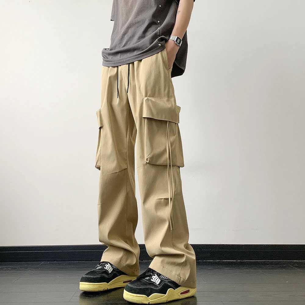 2025 Style Casual Pants Cargo Trousers High Street Drawstring Workwear Trendy Loose Versatile Straight Wide-Leg Casual Pants X250812
