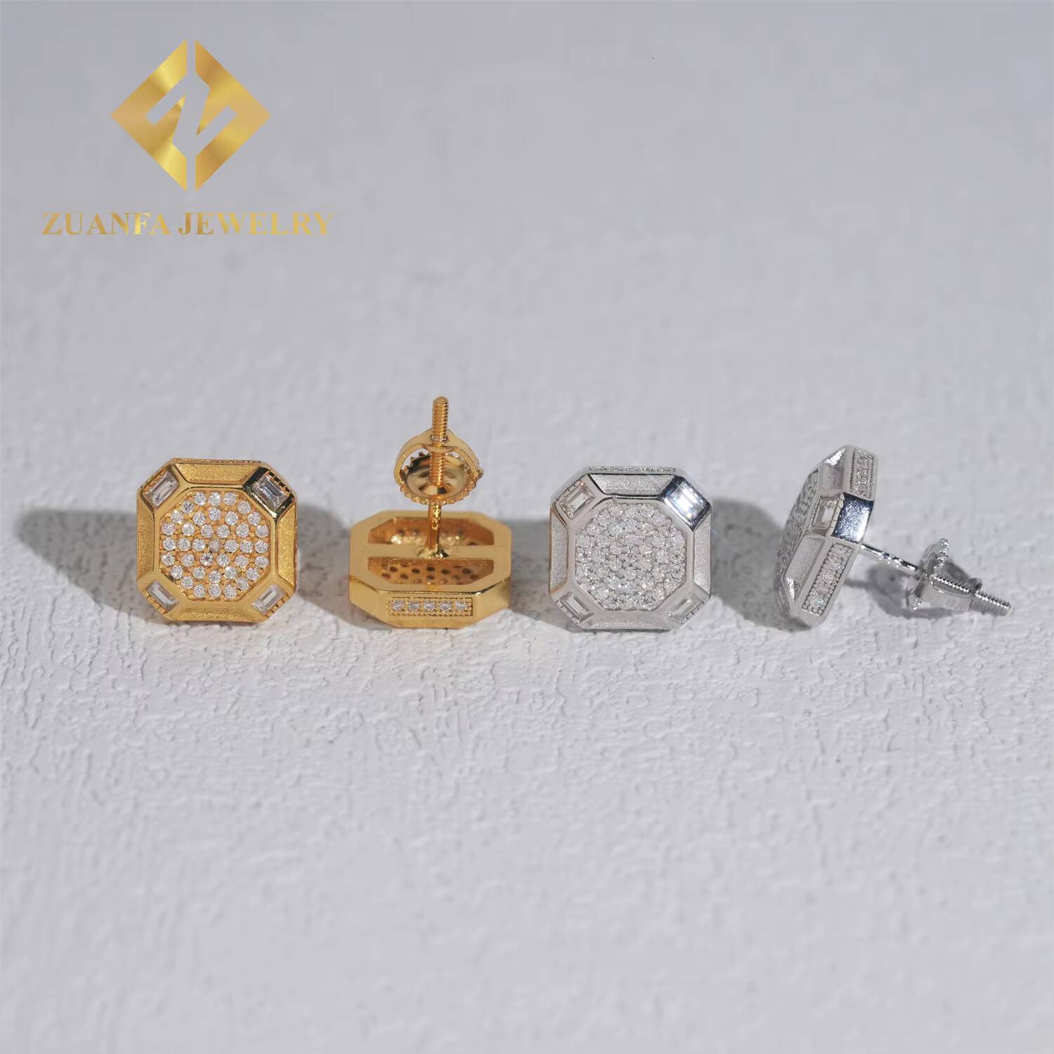 Hip Hop Fashion Stud Earring 925 Sterling Silver Jewelry VVS Moissanite Iced Out Screw Back Earrings