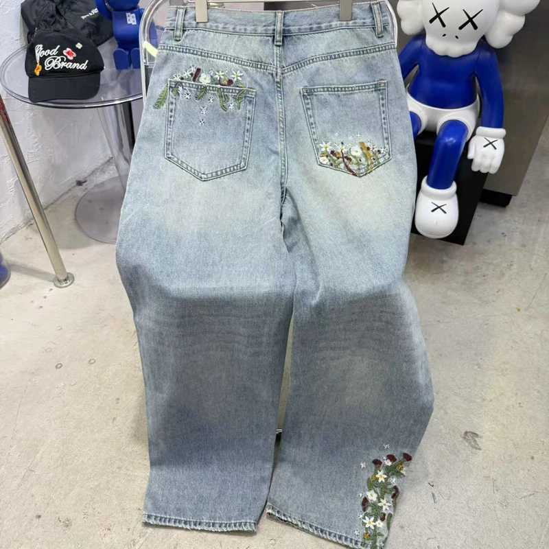 25SS New Unisex Goodbrand Jeans Fashion Retro Washed Straight-leg Trousers Colorful Flower Embroidery GOODBRAND Denim Pants X250812