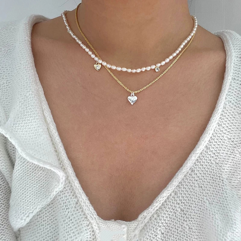 925 Sterling Silver Clash with Heart Necklace Heart Pendant Simple Choker Birthday Party Gift Womens Jewelry 250807