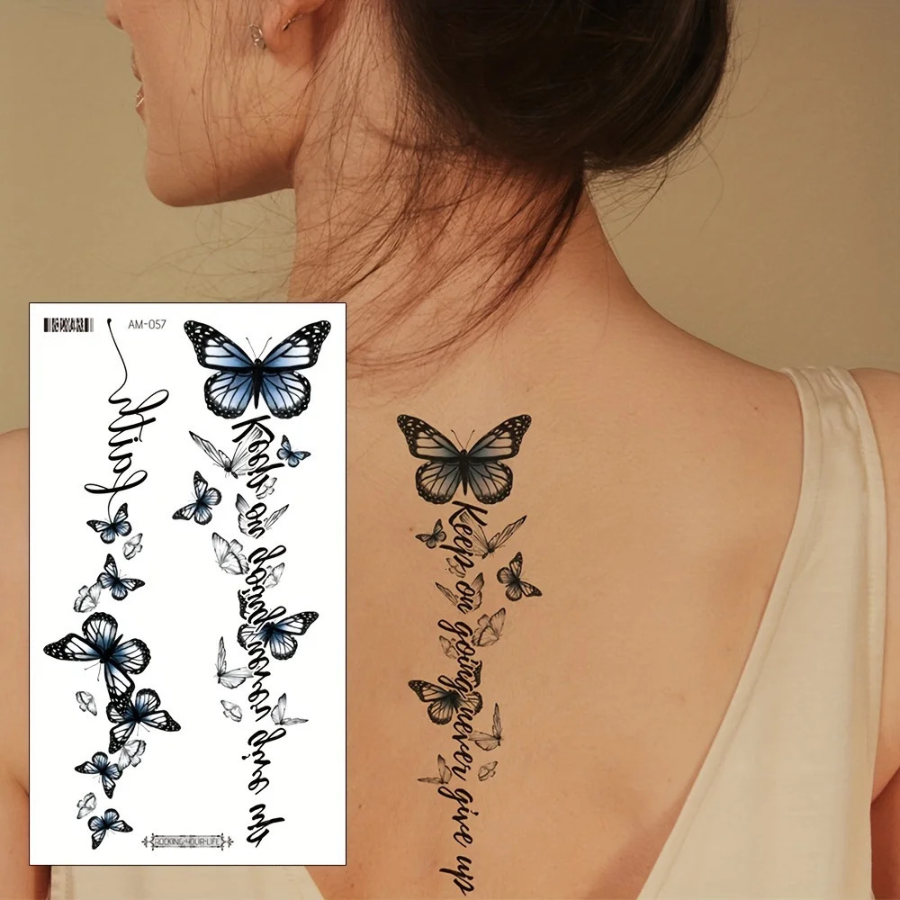 6 Sheets Simple Flowers Temporary Tattoos English Words Tattoo Stickers For Women Body Back Waterproof Arms 250809