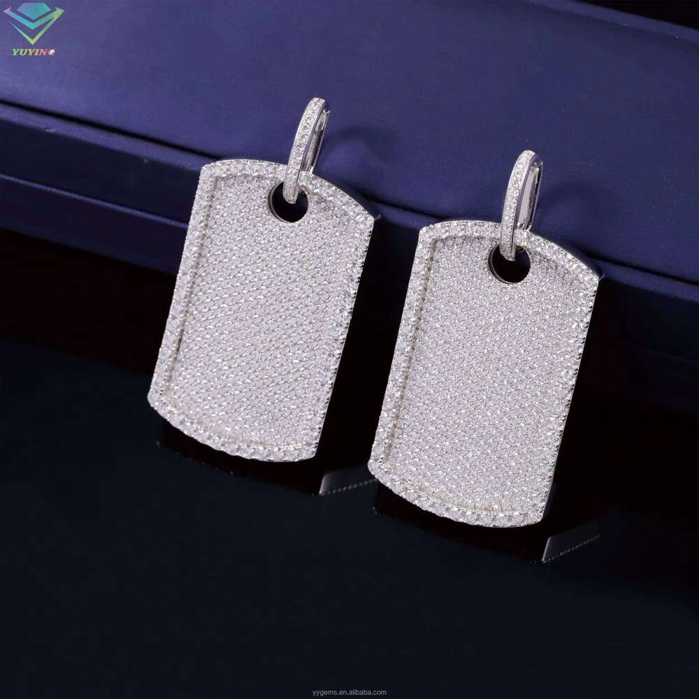 Full Iced Out Moissanite Dias Rope Chain White Gold Plated Sier Hip Hop Pendant Dog Tag Necklace Jewelry
