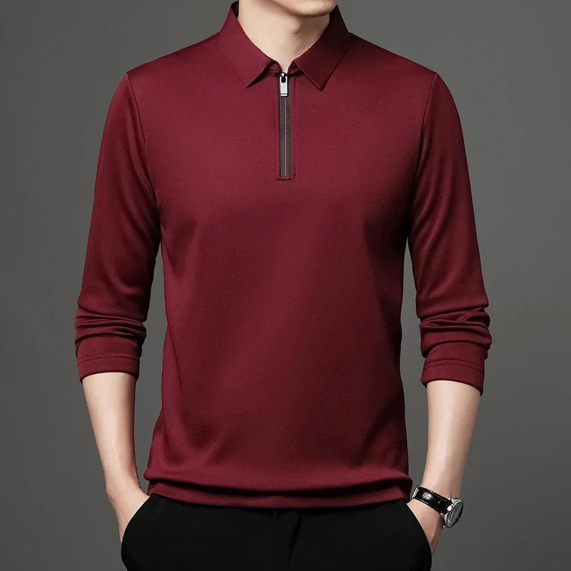 Mens Solid Color Long Sleeved POLO Shirt Casual Fashion Top 250811