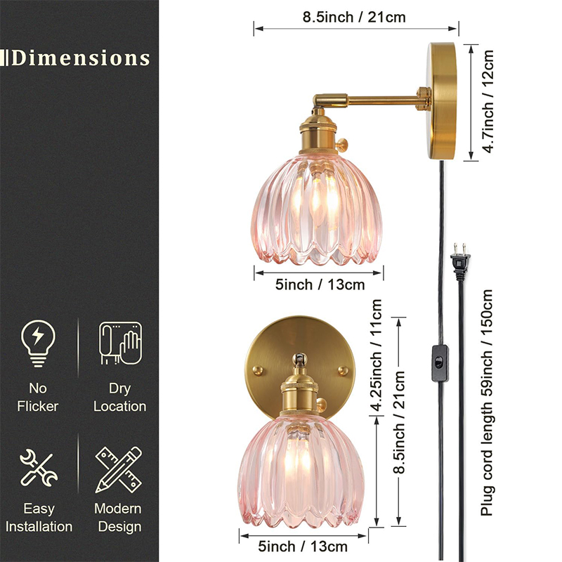 Small Pumpkin Glass Wall Light with Bronze Switch for Bedroom Bedroom wall light