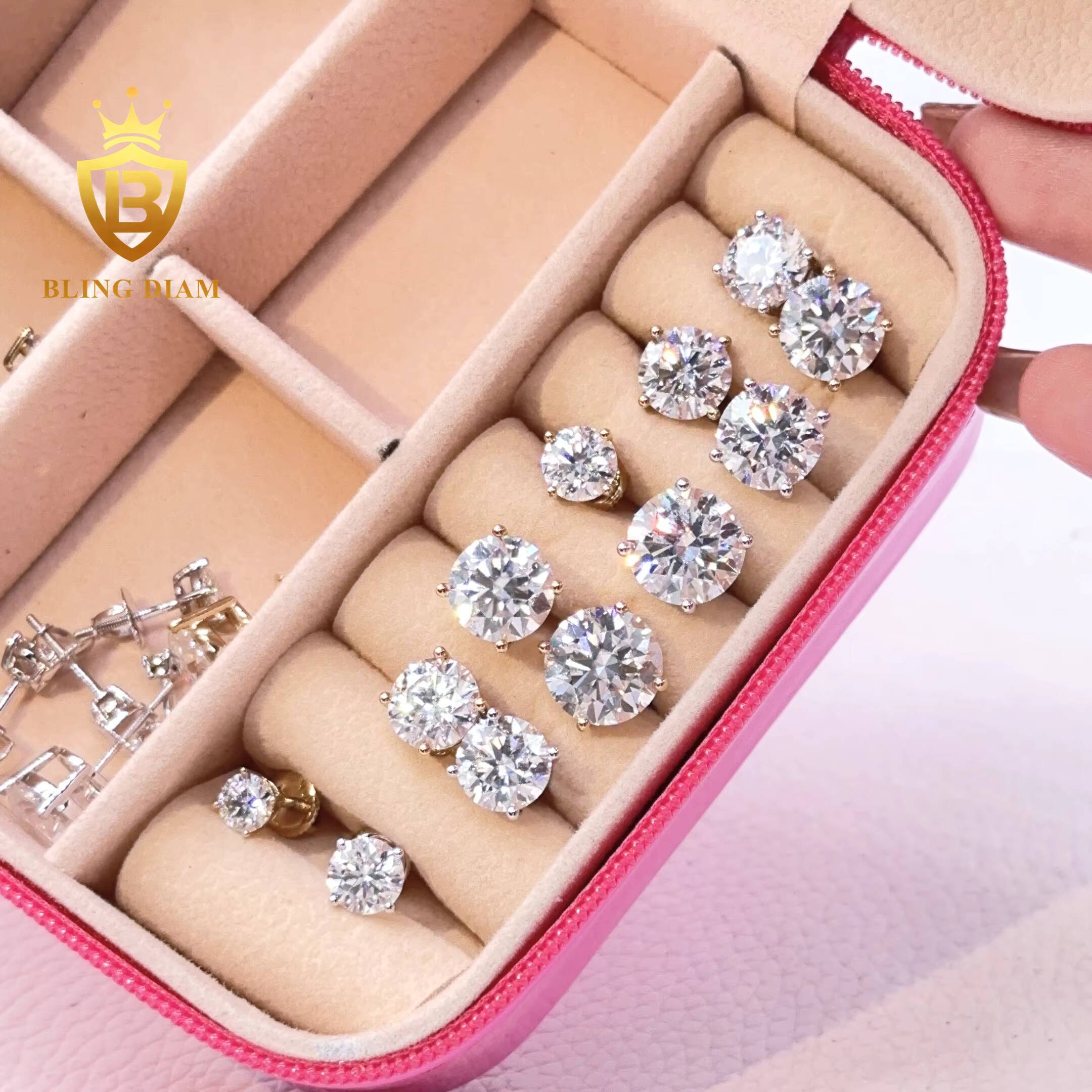 GRA Certificate 3mm-10mm Round Cut Moissanite Diamond Earrings 925 Sterling Silver 10k 14k Hiphop Stud Earrings Set for Unisex