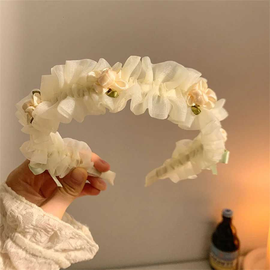 New Fashion Mesh Rose Band for Women Childrens Summer High Cranial Top Fold Band Wide Edge Hair Accessories Band X250812