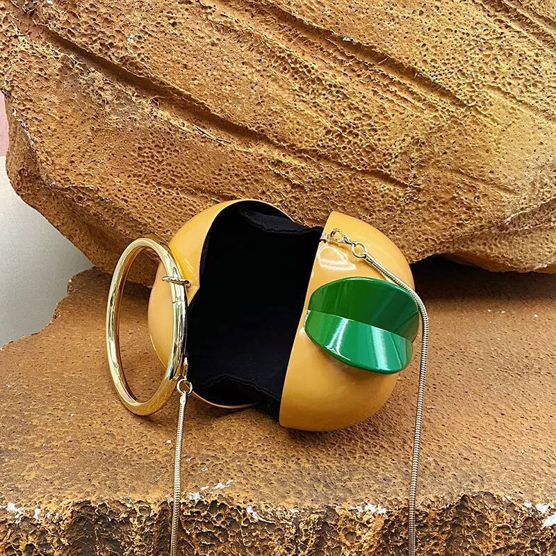 Creative Yellow Peach Design Women Handbags Acrylic Box Clutch Evening Party Purse Cute Chains Shoulder Crossbody Bag