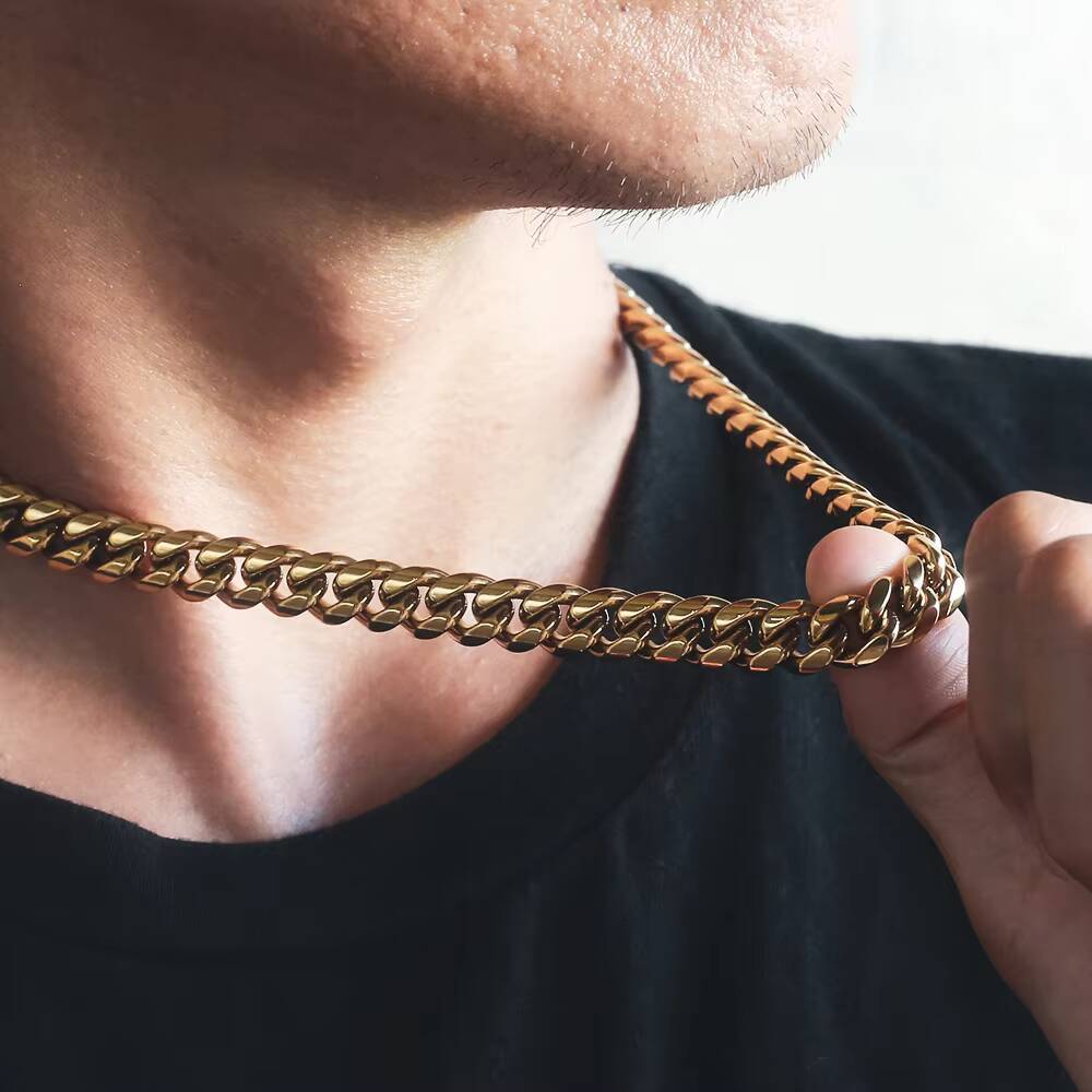 Men Fashion Jewelry Street-wear 10mm Thick Hip Hop Necklace Women 18K Real Gold 316L Stainless Steel Miami Cuban Link Curb Chain