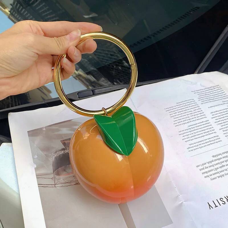 Creative Yellow Peach Design Women Handbags Acrylic Box Clutch Evening Party Purse Cute Chains Shoulder Crossbody Bag