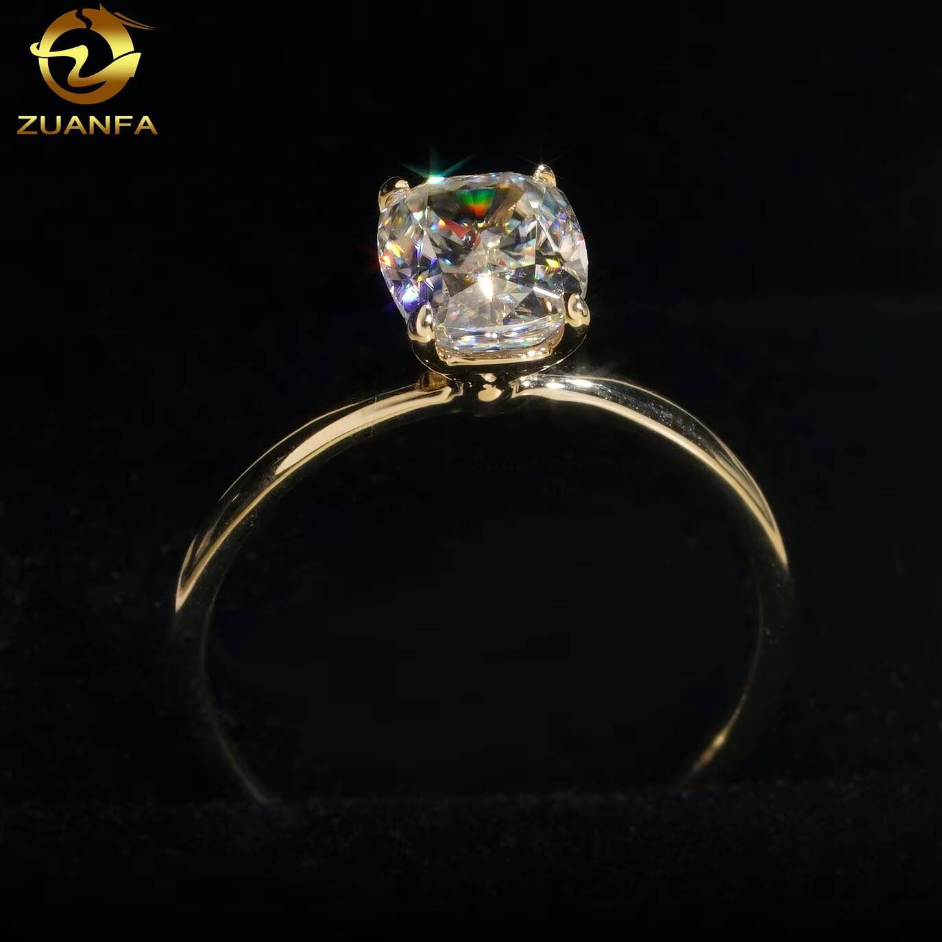 Fashion Single Diamond Engagement Wedding 2 ct Long Cushion Cut Moissanite 14k Real Gold Ring