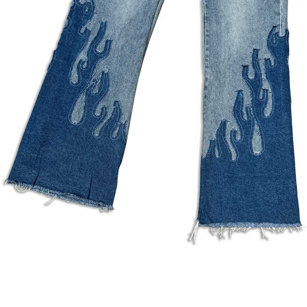 2024 Retro Vintage Micro-flared Jeans High Quality Patchwork Flame Flared Pants Men Washed Old Baggy Jeans Trendy Denim Trousers X250812