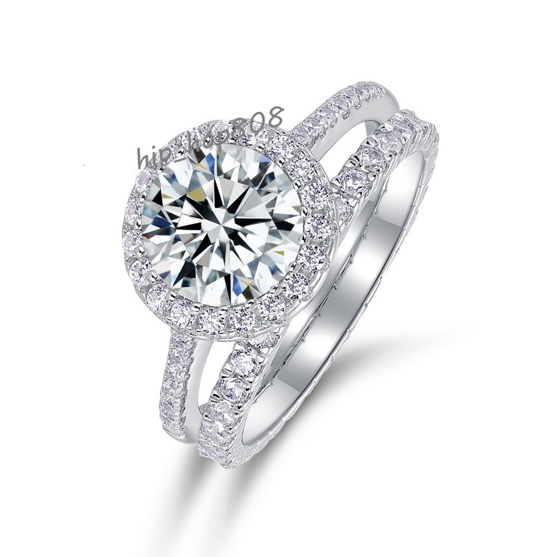 Fine Jewelry VVS Gra Moissanite 2 Row Halo Ring 925 Sterling Silver Platinum Plated 1 Ct CT for Women Engagement Diamond Ring
